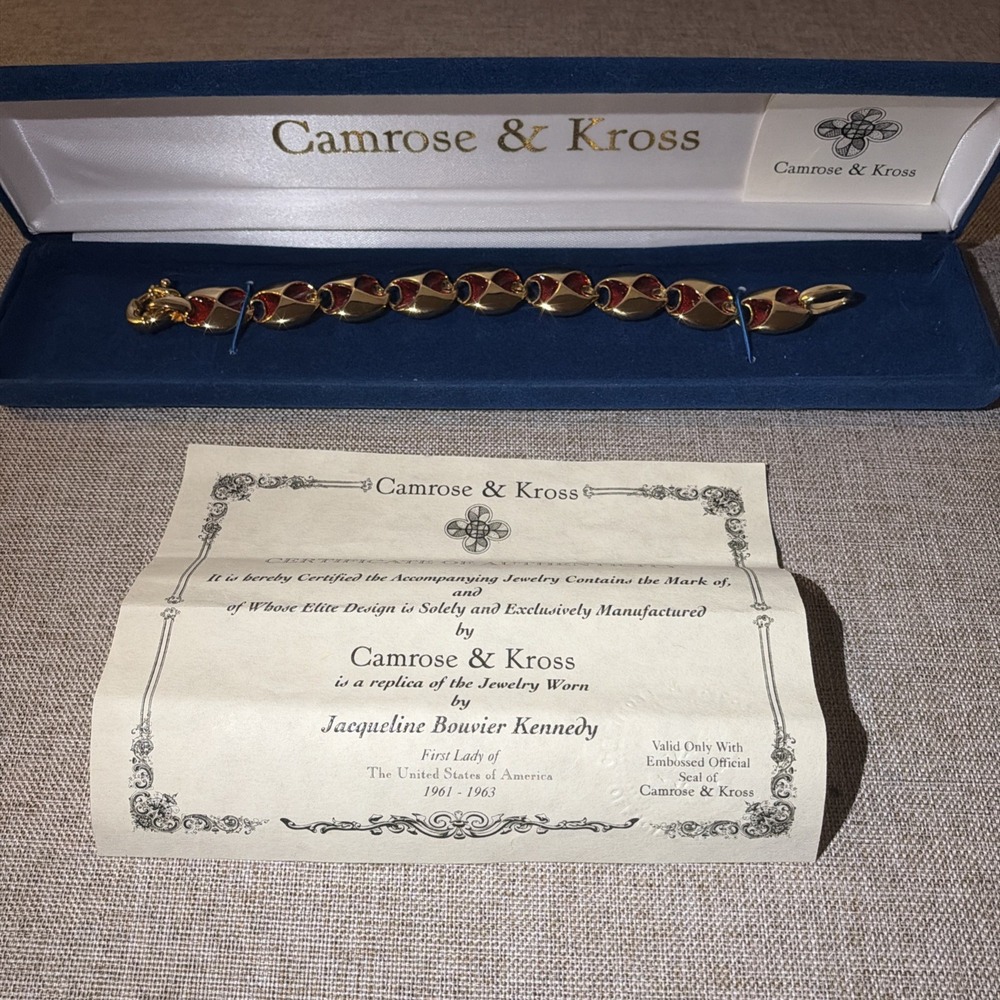 Camrose & Kross JBK Jackie Kennedy Reversible Gold Tone Red Enamel Link Bracelet